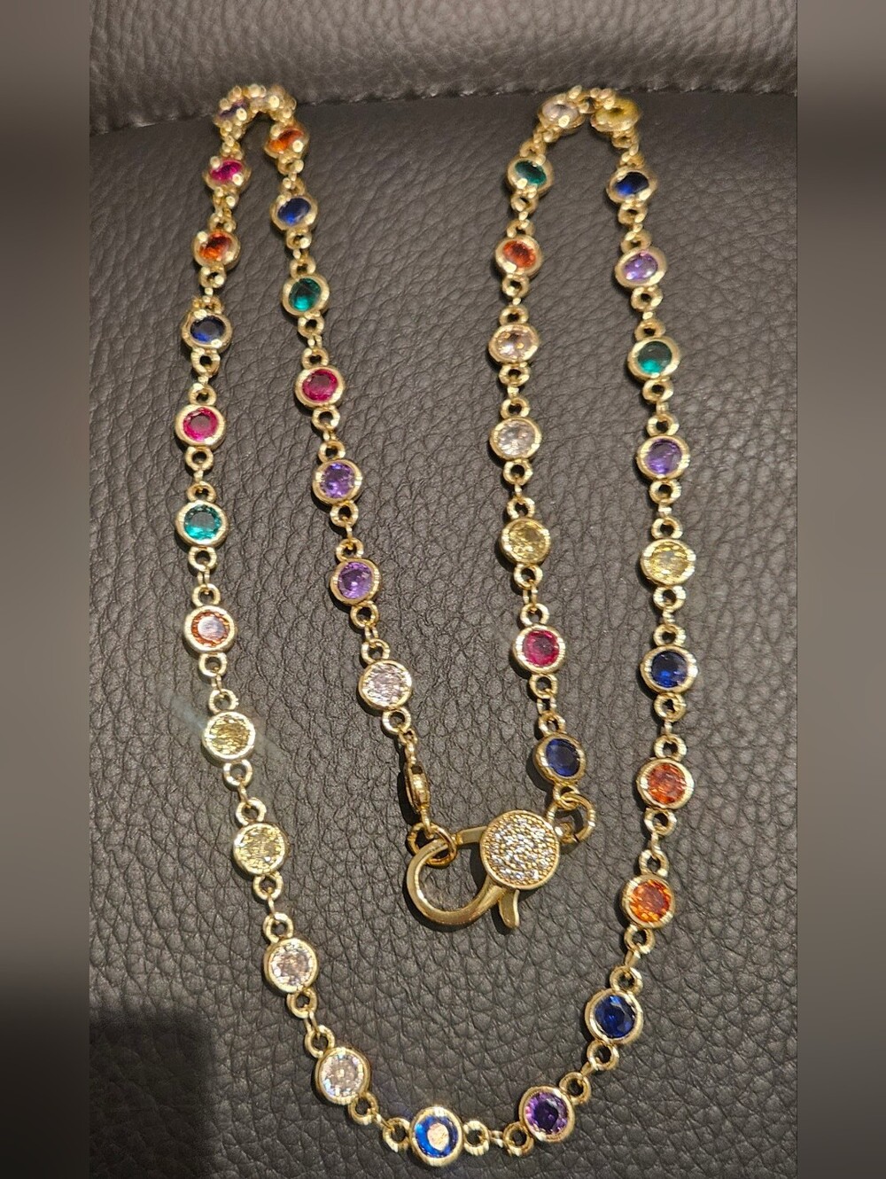 New Gold-Tone Multicolor Station Lumi Chain - Crystal Accents FREIDA ROATHMAN